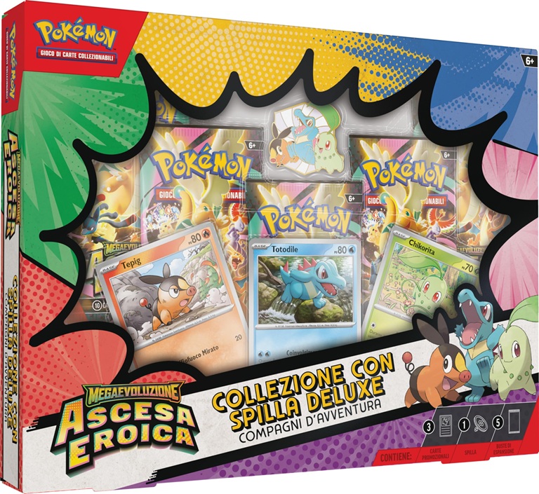 Pokémon Megaevoluzione Ascesa Eroica Collezione con Spilla Deluxe Compagni d'Avventura ITA
