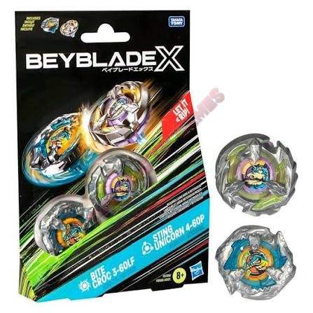 Beyblade X Bite Croc 3-60LF und Sting Unicorn 4-60P Kreisel Dual Pack