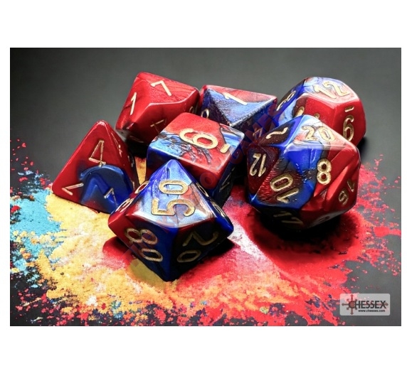 CHESSEX 7 Dice Set Gemini Blue Red Gold
