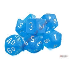 CHESSEX 7 Dice Set Frosted Caribbean Blue/white