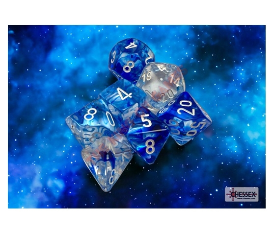 CHESSEX 7 Dice Set Nebula Dark Blue White