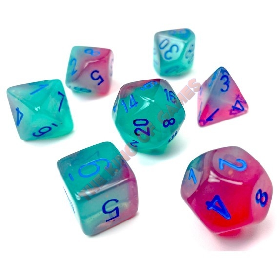 CHESSEX 7 Dice Set gel green pink/blue