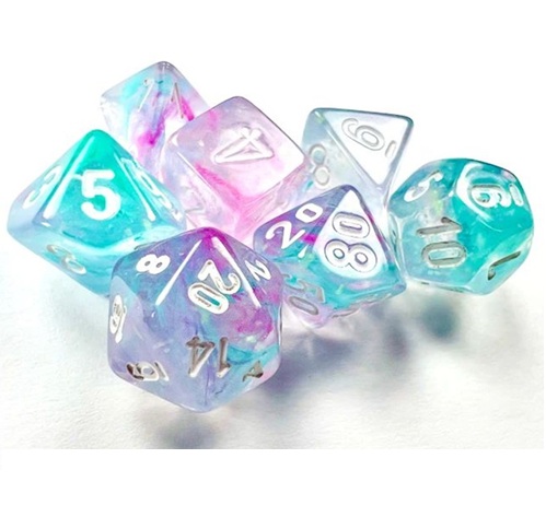 CHESSEX 7 Dice Mini nebula Wisteria/white