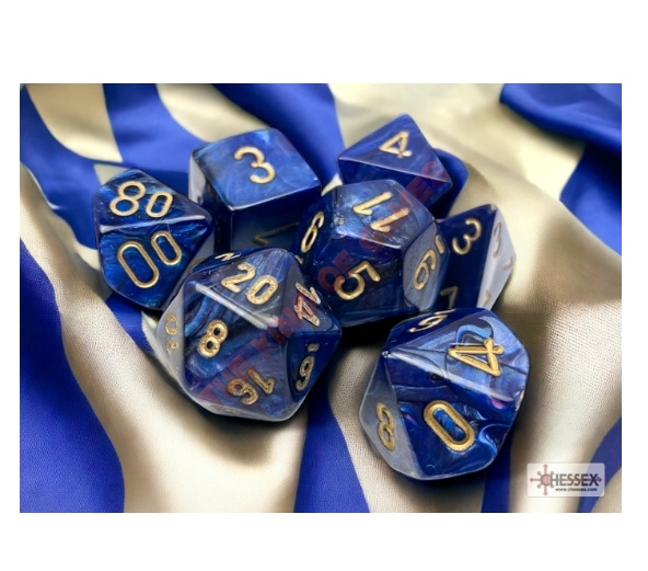 CHESSEX 7 Dice Set Scarab Royal Blue/Gold