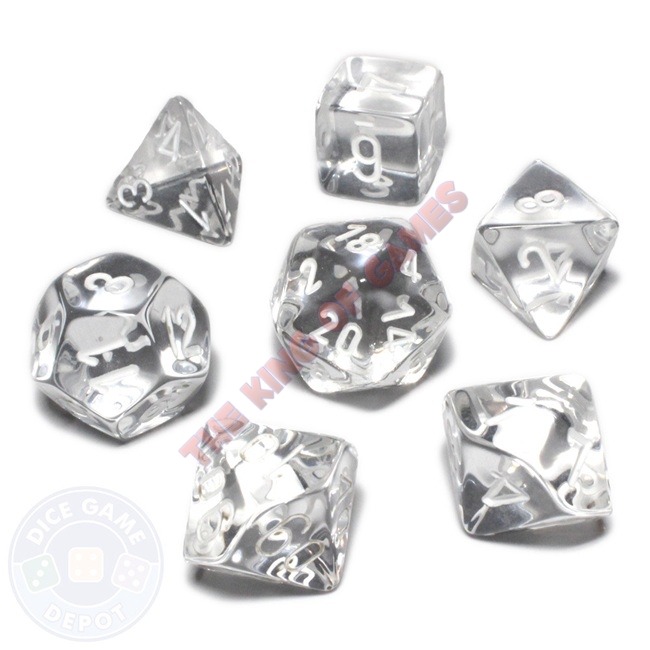 CHESSEX 7 Dice Set Translucent Clear/White