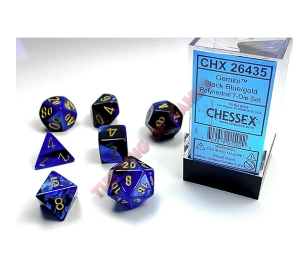 CHESSEX 7 Dice SetGemini Black-Blue/Gold