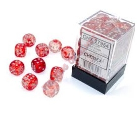 CHESSEX d6 Dices Nebula Red/Silver 12mm (36)