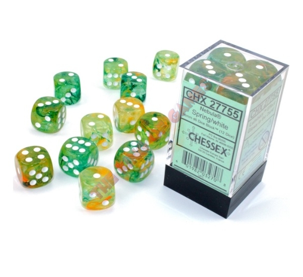 CHESSEX d6 Dices Nebula Spring/White 12mm (36)